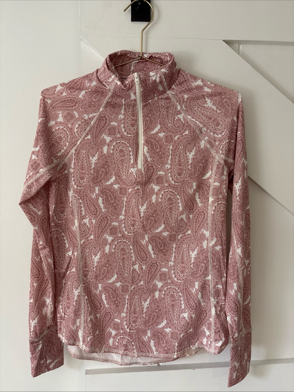 Lands’ End Pink Paisley Athletic Quarter Zip Shirt Size XS 2-4 Thumb Holes